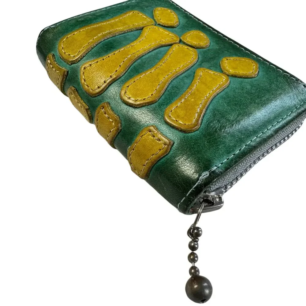 Kapital Green Bone Hand Leather Zip Wallet